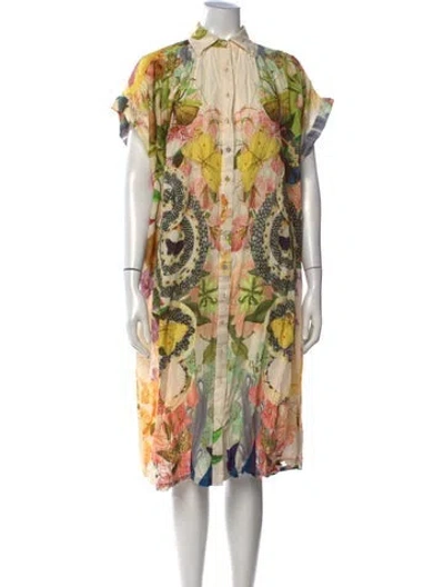 Pre-owned Carolina K Floral Print Midi Length Dress In Neutrals