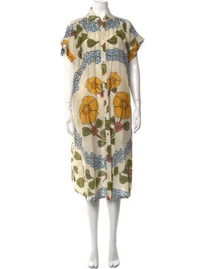 Pre-owned Carolina K Floral Print Midi Length Dress In Neutrals