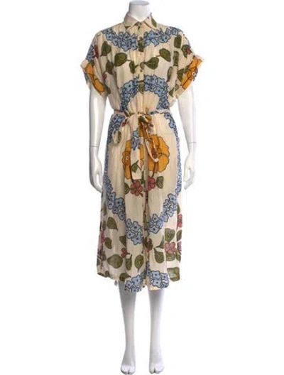 Pre-owned Carolina K Floral Print Midi Length Dress In Neutrals