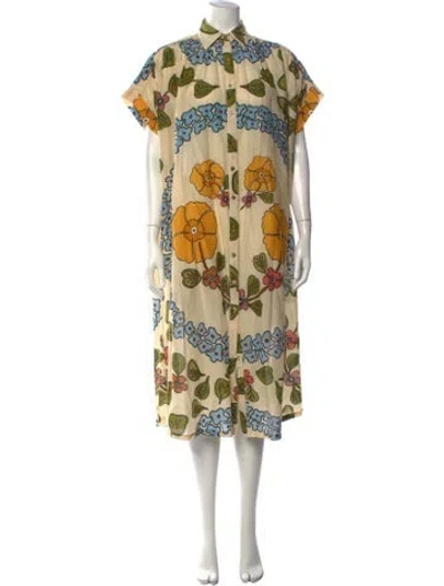 Pre-owned Carolina K Floral Print Midi Length Dress In Neutrals