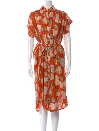 Pre-owned Carolina K Floral Print Midi Length Dress In Orange