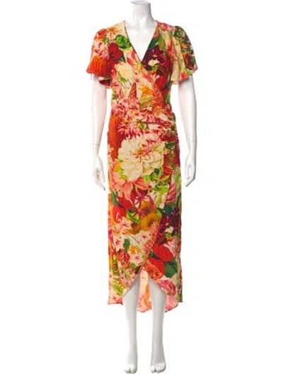 Pre-owned Carolina K Floral Print Midi Length Dress In Orange