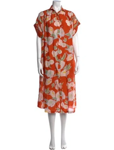 Pre-owned Carolina K Floral Print Midi Length Dress In Orange
