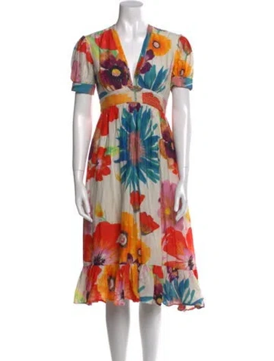 Pre-owned Carolina K Floral Print Midi Length Dress In Red