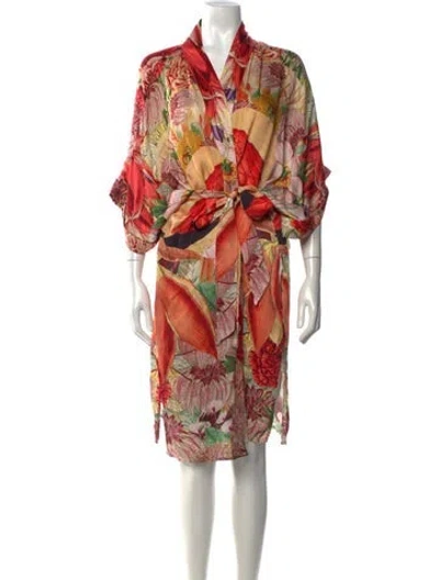 Pre-owned Carolina K Floral Print Midi Length Dress In Red