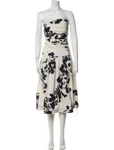 Pre-owned Carolina K Floral Print Midi Length Dress W/ Tags In Neutrals