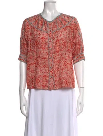 Pre-owned Carolina K Floral Print Short Sleeve Blouse In Red
