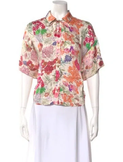 Pre-owned Carolina K Floral Print Short Sleeve Button-up Top In Pink