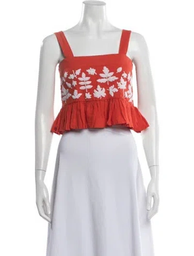 Pre-owned Carolina K Floral Print Square Neckline Crop Top In Red