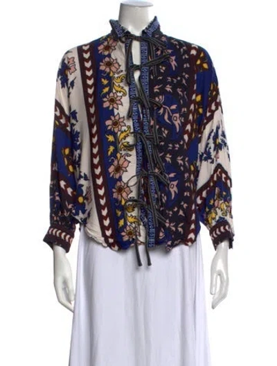 Pre-owned Carolina K Floral Print Tie Neck Blouse In Blue