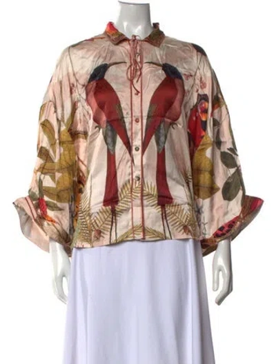 Pre-owned Carolina K Floral Print Tie Neck Blouse In Multicolor