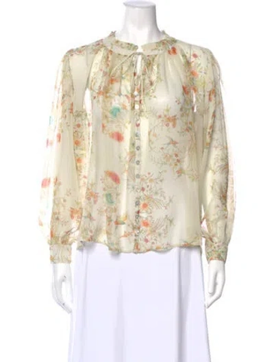 Pre-owned Carolina K Floral Print Tie Neck Blouse In Neutral