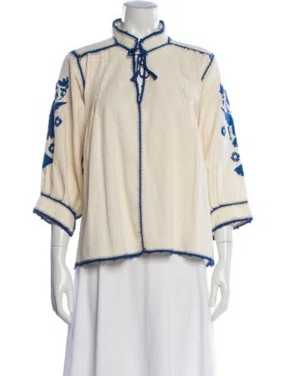 Pre-owned Carolina K Floral Print Tie Neck Blouse In Neutrals