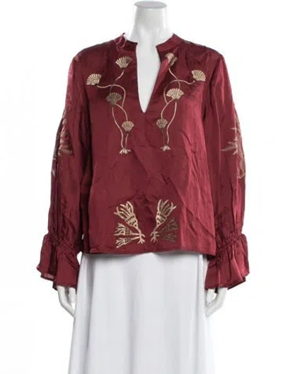 Pre-owned Carolina K Floral Print V-neck Blouse W/ Tags In Red