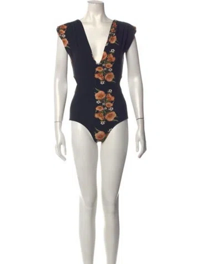 Pre-owned Carolina K Floral Print V-neck Bodysuit In Multicolor