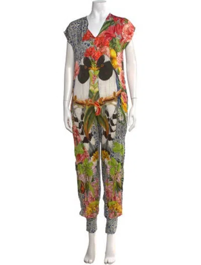 Pre-owned Carolina K Floral Print V-neck Jumpsuit In Green