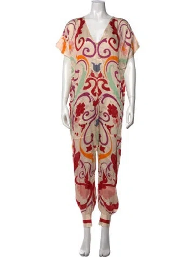 Pre-owned Carolina K Floral Print V-neck Jumpsuit In Multicolor