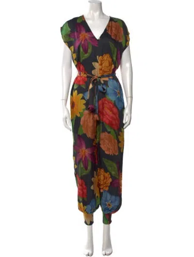 Pre-owned Carolina K Floral Print V-neck Jumpsuit In Multicolor