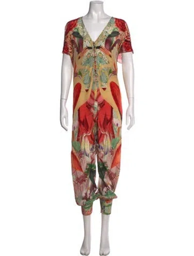 Pre-owned Carolina K Floral Print V-neck Jumpsuit In Red
