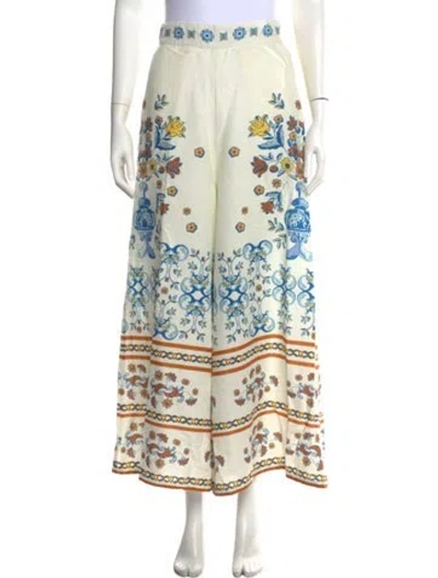 Pre-owned Carolina K Floral Print Wide Leg Pants In White