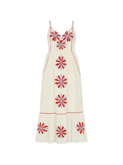 Carolina K Floral-applique Tiered Dress In Neutral