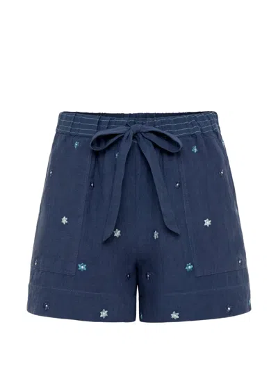 Carolina K Floral-embroidered Drawstring Shorts In Blue