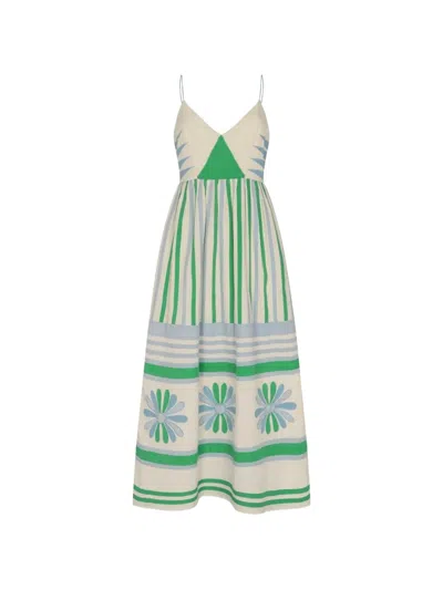 Carolina K Floral-print Striped Dress In Green
