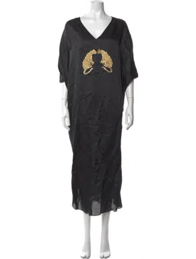 Pre-owned Carolina K Graphic Print Long Dress In Black