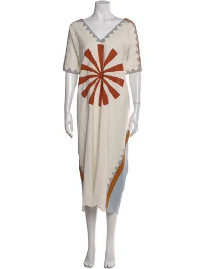 Pre-owned Carolina K Graphic Print Long Dress In Neutral
