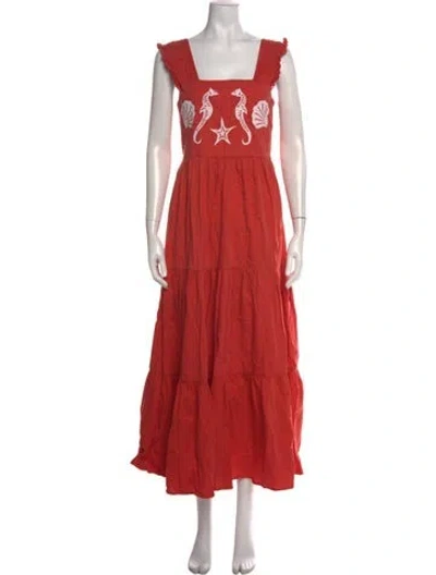 Pre-owned Carolina K Graphic Print Long Dress In Orange