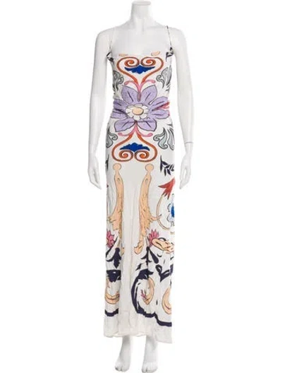 Pre-owned Carolina K Graphic Print Long Dress In White