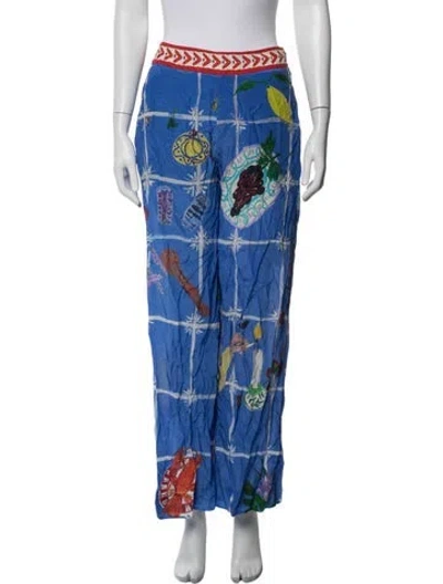 Pre-owned Carolina K Graphic Print Wide Leg Pants In Blue