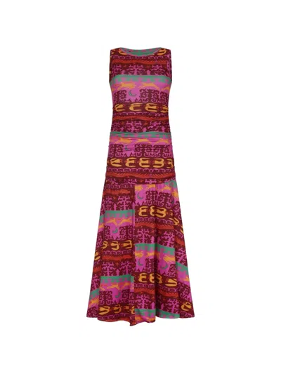 Carolina K Graphic-print Ruched Dress In Burgundy