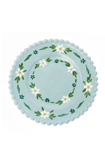 Carolina K Handpainted Blue Daisy Dessert Plate