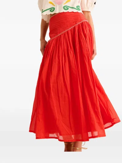 Carolina K Ines Pintuck-detail Pleated Maxi Skirt In Red