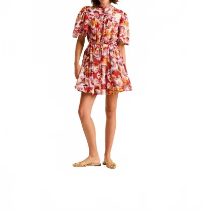 Carolina K Kerry Dress With Puff Sleeves & Drawstring Waist In Paisley Floral In Multi