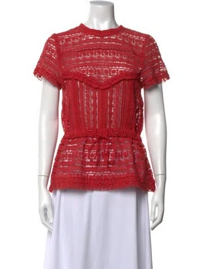 Pre-owned Carolina K Lace Pattern Crew Neck Blouse In Red