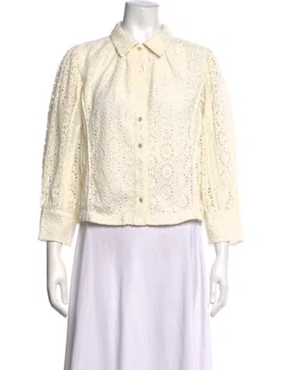Pre-owned Carolina K Lace Pattern Three-quarter Sleeve Blouse In Neutrals