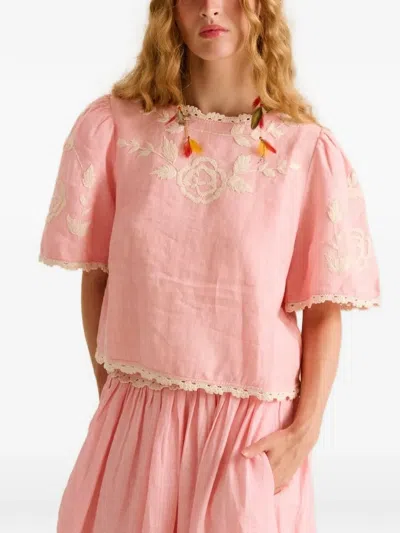 Carolina K Lela Embroidered Lace-trim Top In Pink