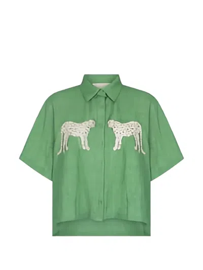 Carolina K Leopard-embroidered Shirt In Gray