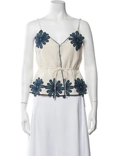 Pre-owned Carolina K Linen Floral Print Top In Multicolor