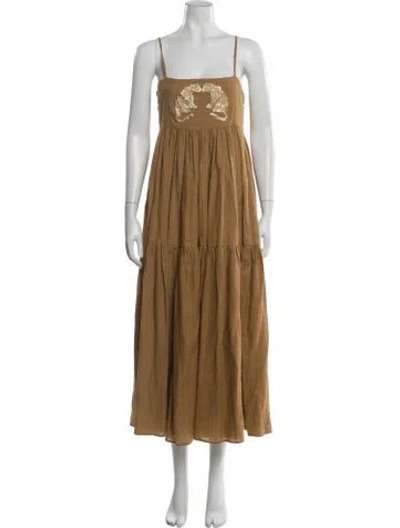 Pre-owned Carolina K Linen Long Dress In Brown
