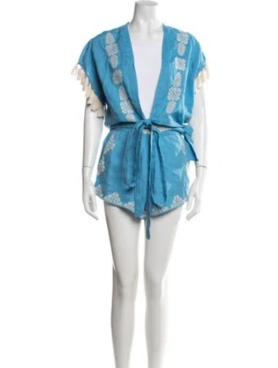 Pre-owned Carolina K Linen Patterned Short Set In Blue