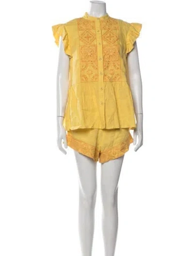 Pre-owned Carolina K Linen Patterned Short Set In Yellow