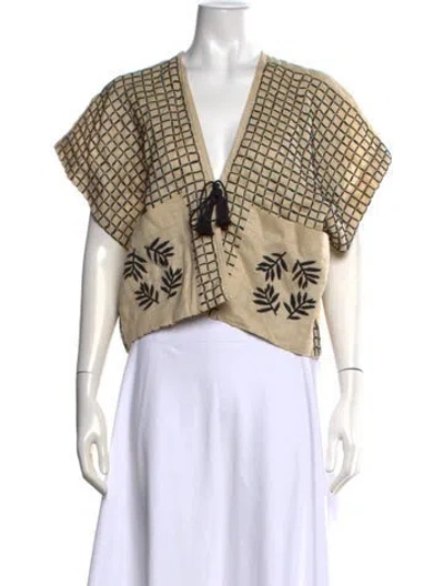 Pre-owned Carolina K Linen Patterned Top In Neutrals