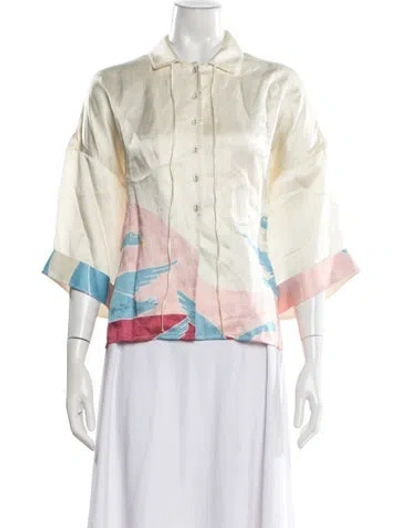Pre-owned Carolina K Linen Printed Blouse In Neutral