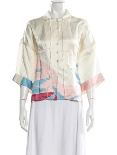 Pre-owned Carolina K Linen Printed Blouse In Neutrals