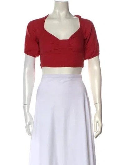Pre-owned Carolina K Linen Square Neckline Crop Top In Red
