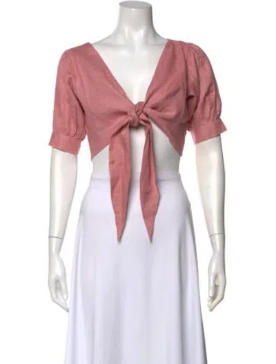 Pre-owned Carolina K Linen V-neck Crop Top In Pink