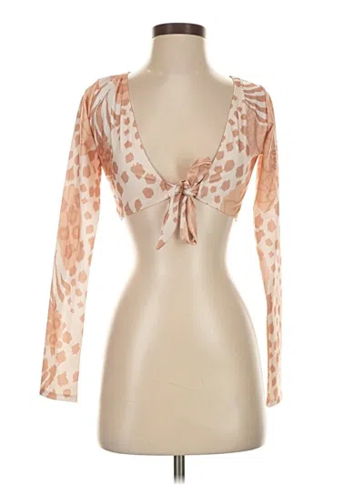 Pre-owned Carolina K Long Sleeve Top Orange Plunge Neckline Tops